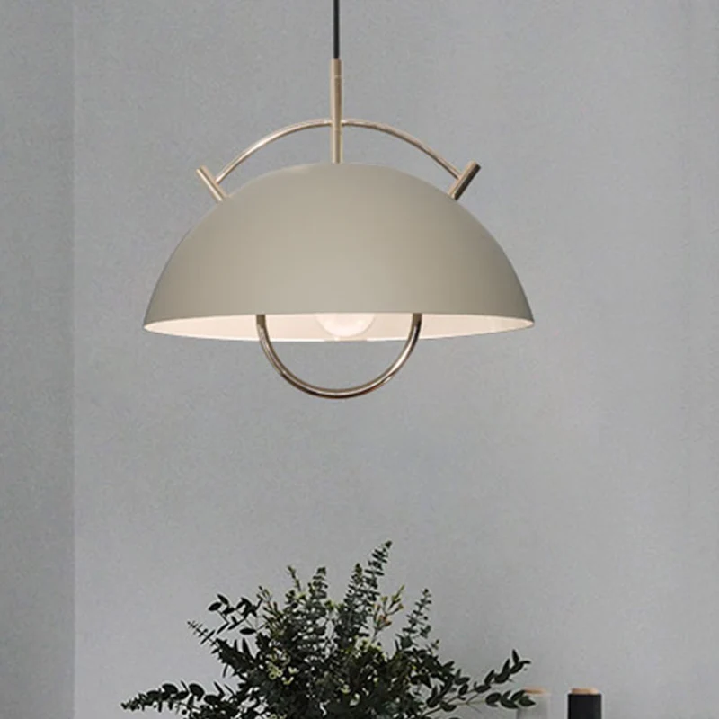 Metalen kom Down Lighting Macaron 1-kops blauw/wit/kaki hangende plafondlamp met handvat Clearhalo