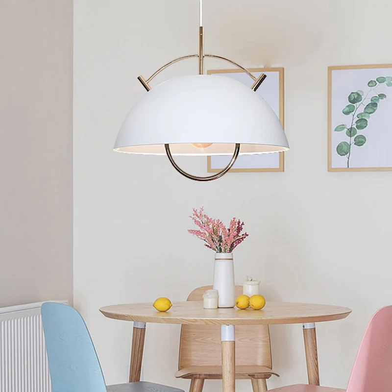 Metalen kom Down Lighting Macaron 1-kops blauw/wit/kaki hangende plafondlamp met handvat Clearhalo