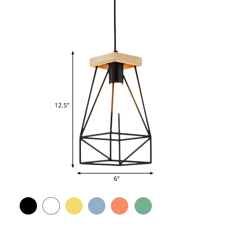 Metalen kooi schaduw hanglamp modern Scandinavisch 1 kop woonkamer plafondlamp zwart/blauw Clearhalo