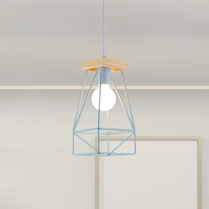 Metalen kooi schaduw hanglamp modern Scandinavisch 1 kop woonkamer plafondlamp zwart/blauw Clearhalo