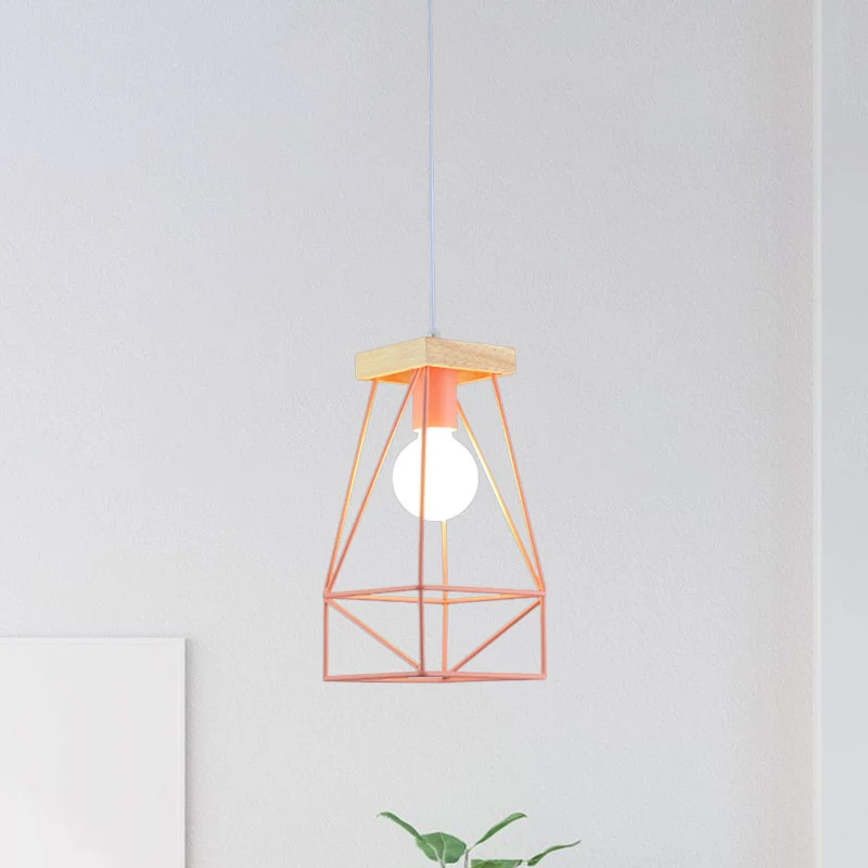 Metalen kooi schaduw hanglamp modern Scandinavisch 1 kop woonkamer plafondlamp zwart/blauw Clearhalo