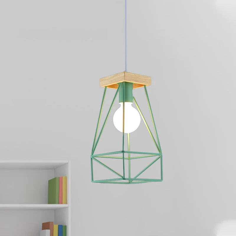 Metalen kooi schaduw hanglamp modern Scandinavisch 1 kop woonkamer plafondlamp zwart/blauw Clearhalo