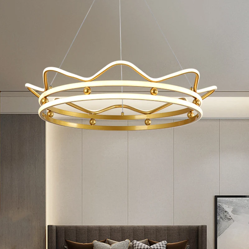 Metalen kroonframe hanglamp modernistische LED gouden kroonluchter hanglamp voor slaapkamer Clearhalo