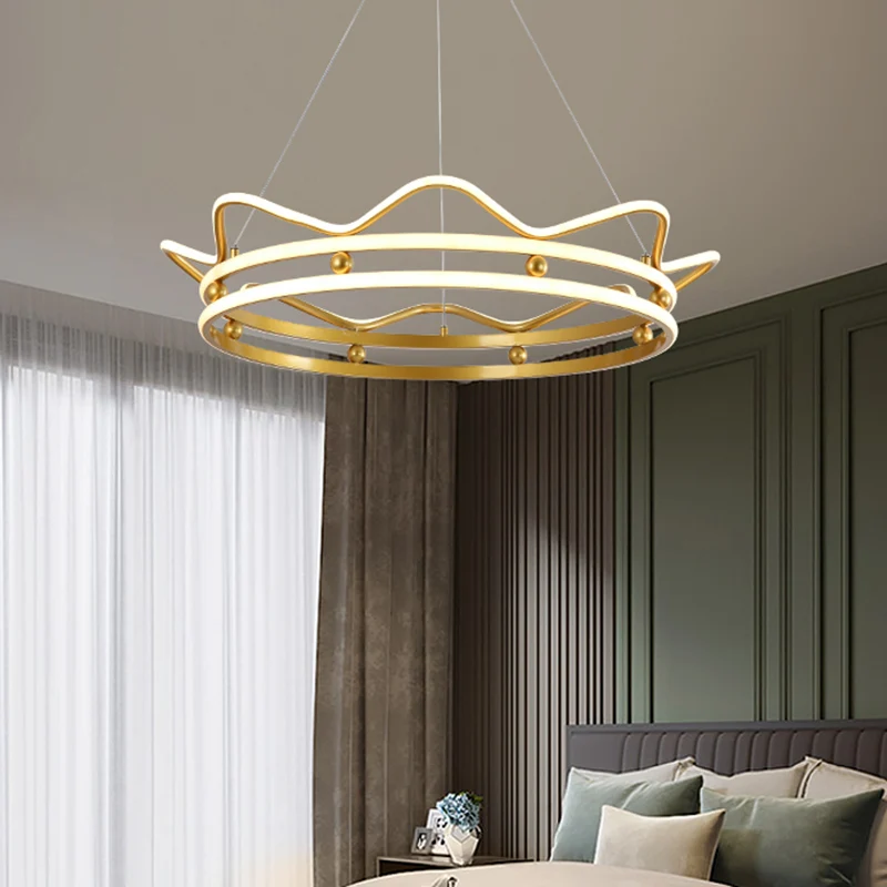 Metalen kroonframe hanglamp modernistische LED gouden kroonluchter hanglamp voor slaapkamer Clearhalo