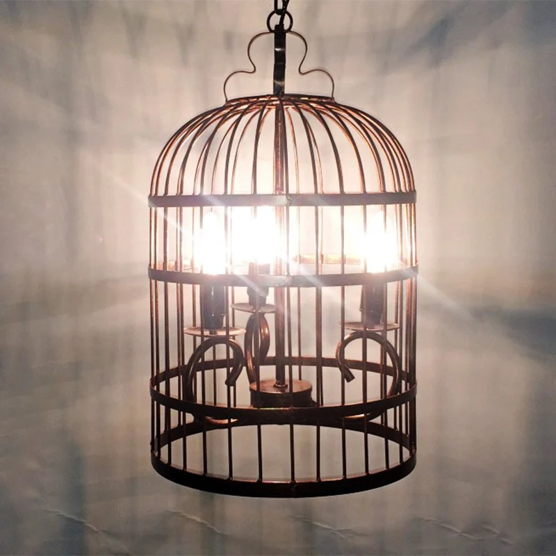 Metalen langwerpige vogelkooi-hanglamp Landelijke 3-koppige kroonluchter voor binnenverlichting zwart Clearhalo
