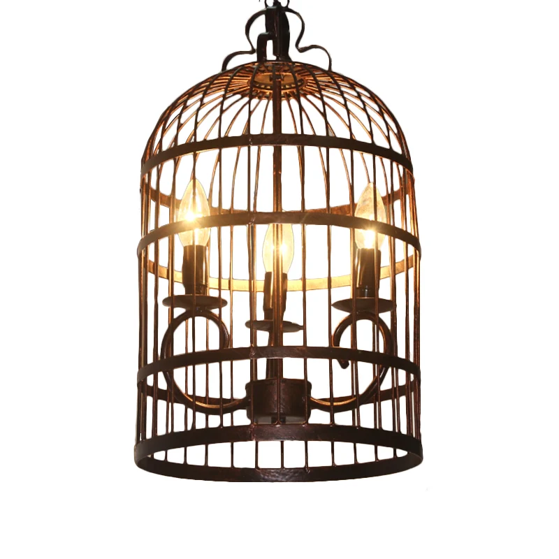Metalen langwerpige vogelkooi-hanglamp Landelijke 3-koppige kroonluchter voor binnenverlichting zwart Clearhalo
