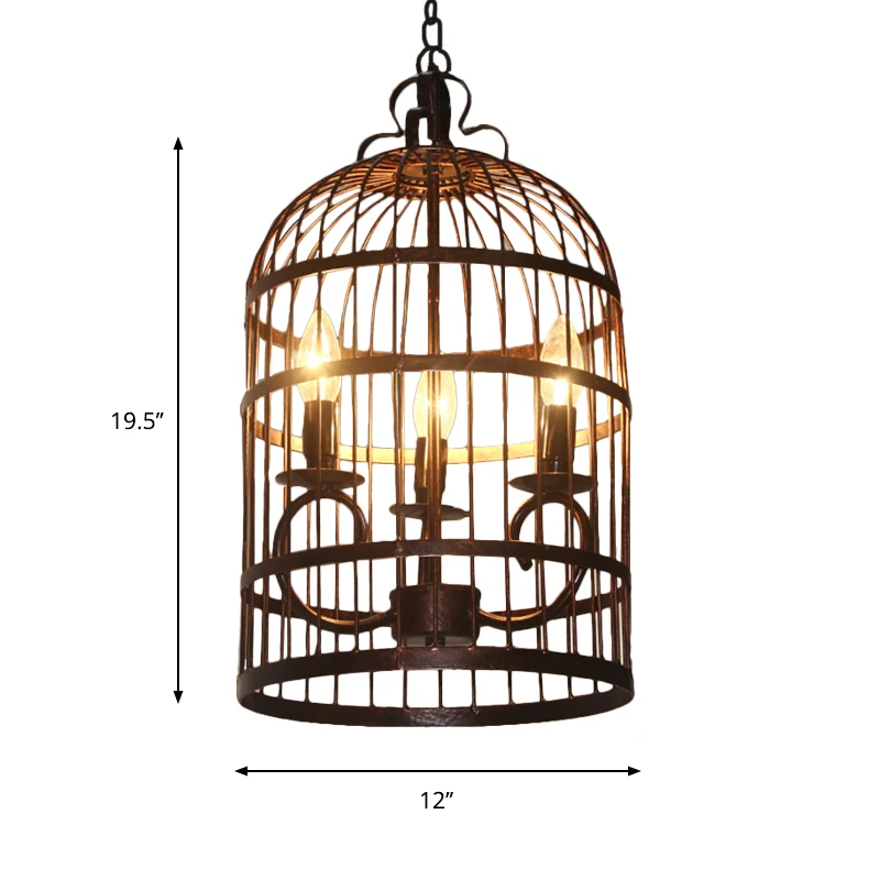 Metalen langwerpige vogelkooi-hanglamp Landelijke 3-koppige kroonluchter voor binnenverlichting zwart Clearhalo