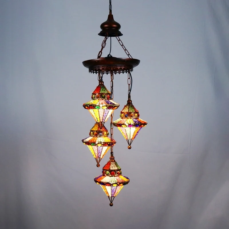 Metalen lantaarn kroonluchterlamp Boheemse 4-kops woonkamerdruppellamp koper Clearhalo