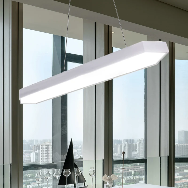 Metalen lineaire hanglamp moderne led wit/zwart/zilver hanglampset wit/warm/natuurlijk licht, 4"/8"/12" breed Clearhalo