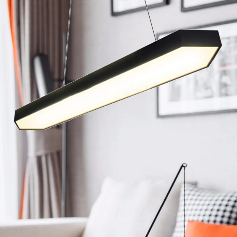 Metalen lineaire hanglamp moderne led wit/zwart/zilver hanglampset wit/warm/natuurlijk licht, 4"/8"/12" breed Clearhalo