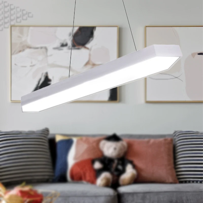 Metalen lineaire hanglamp moderne led wit/zwart/zilver hanglampset wit/warm/natuurlijk licht, 4"/8"/12" breed Clearhalo
