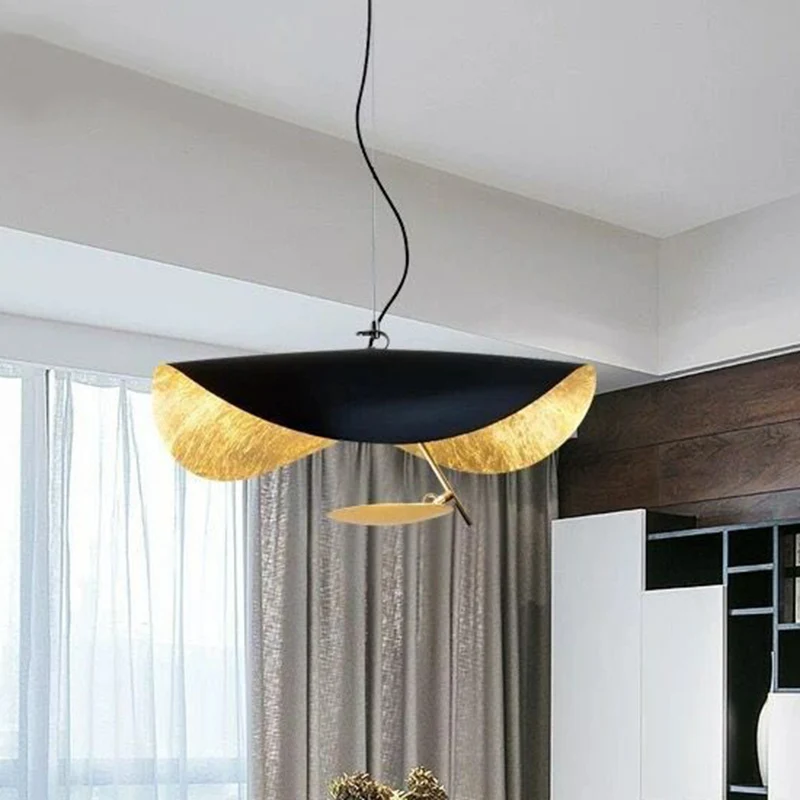 Metalen lotusbladvormige hanglamp Postmoderne hangende plafondlamp met 2 koppen boven tafel Clearhalo