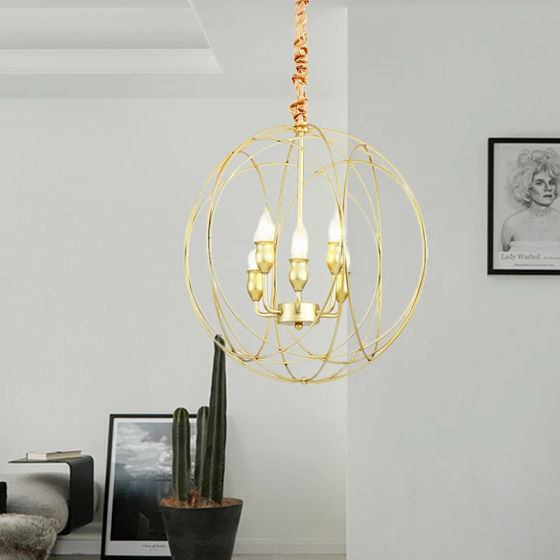 Metalen plafondhanger kaarsstijl Landelijk 4/6 lampen Eetkamerkroonluchterverlichting zwart/goud Clearhalo