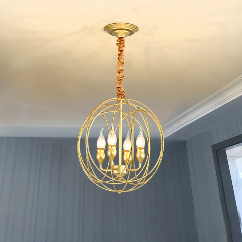 Metalen plafondhanger kaarsstijl Landelijk 4/6 lampen Eetkamerkroonluchterverlichting zwart/goud Clearhalo