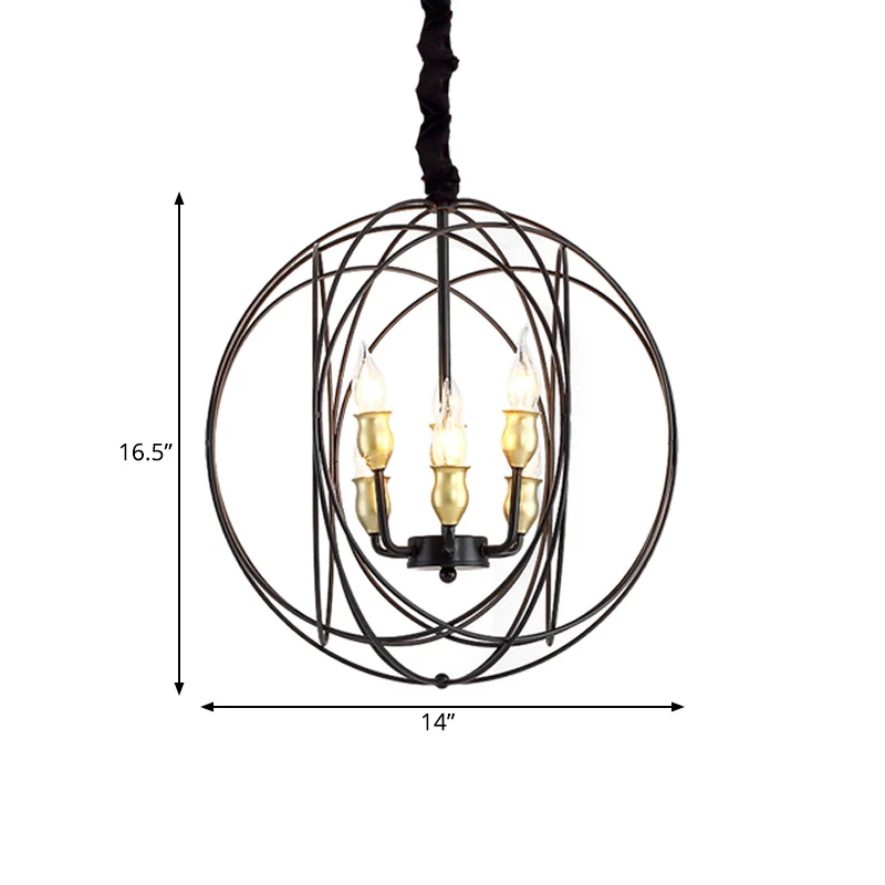 Metalen plafondhanger kaarsstijl Landelijk 4/6 lampen Eetkamerkroonluchterverlichting zwart/goud Clearhalo