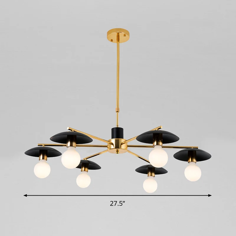 Metalen radiaal hangende kroonluchter modernistische 6/8 koppen zwart en goud afgewerkt plafond hanglamp voor woonkamer Cl...