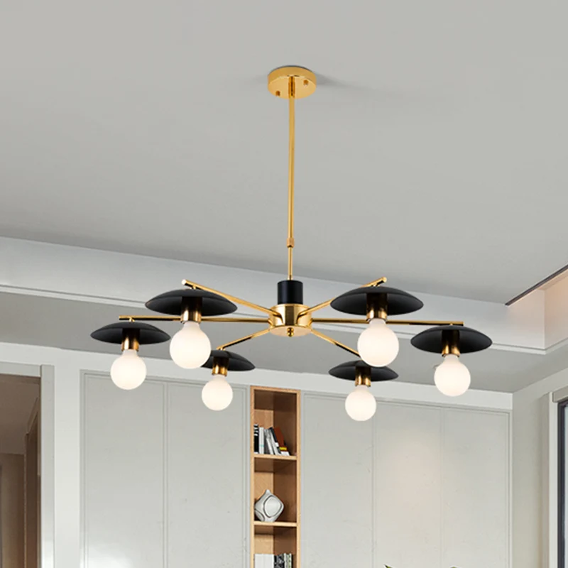 Metalen radiaal hangende kroonluchter modernistische 6/8 koppen zwart en goud afgewerkt plafond hanglamp voor woonkamer Cl...