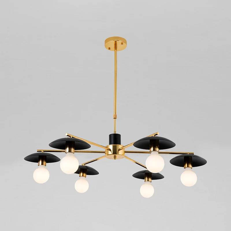 Metalen radiaal hangende kroonluchter modernistische 6/8 koppen zwart en goud afgewerkt plafond hanglamp voor woonkamer Cl...