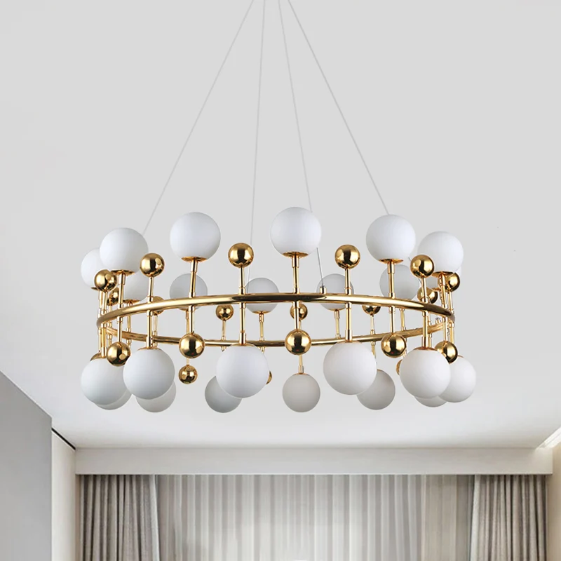 Metalen ringhanglamp met bolschaduw Moderne kroonluchter goud voor hotelvilla Clearhalo