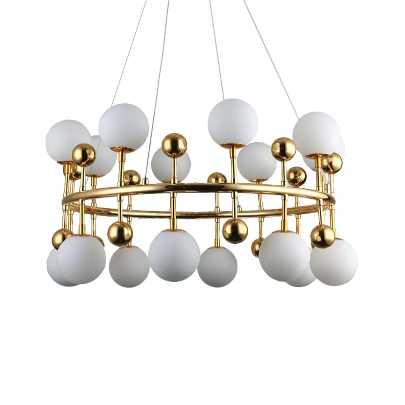 Metalen ringhanglamp met bolschaduw Moderne kroonluchter goud voor hotelvilla Clearhalo