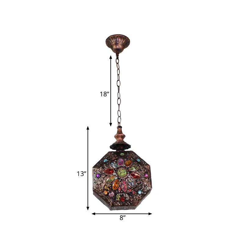Metalen roest hanglamp Octagon 1-lichts Boheemse downlight-hanger voor badkamer Clearhalo