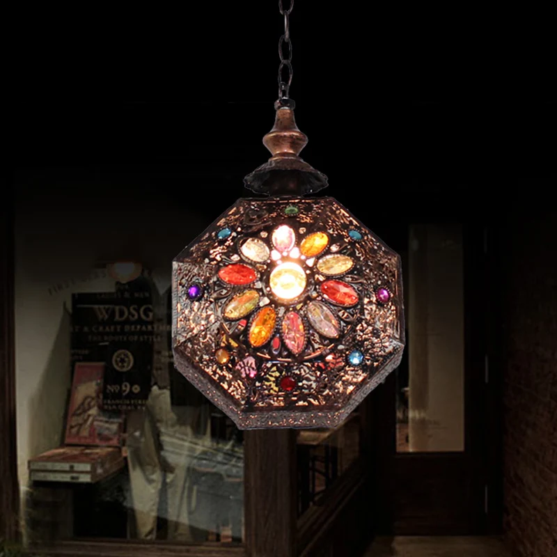 Metalen roest hanglamp Octagon 1-lichts Boheemse downlight-hanger voor badkamer Clearhalo