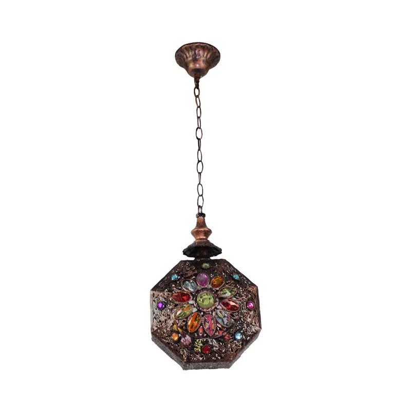 Metalen roest hanglamp Octagon 1-lichts Boheemse downlight-hanger voor badkamer Clearhalo