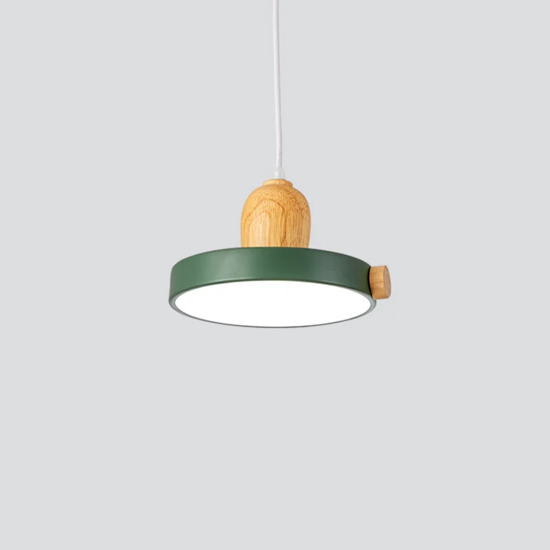 Metalen ronde hanglamp modernistische 1-lichts hanglamp met houten blad voor woonkamer Clearhalo