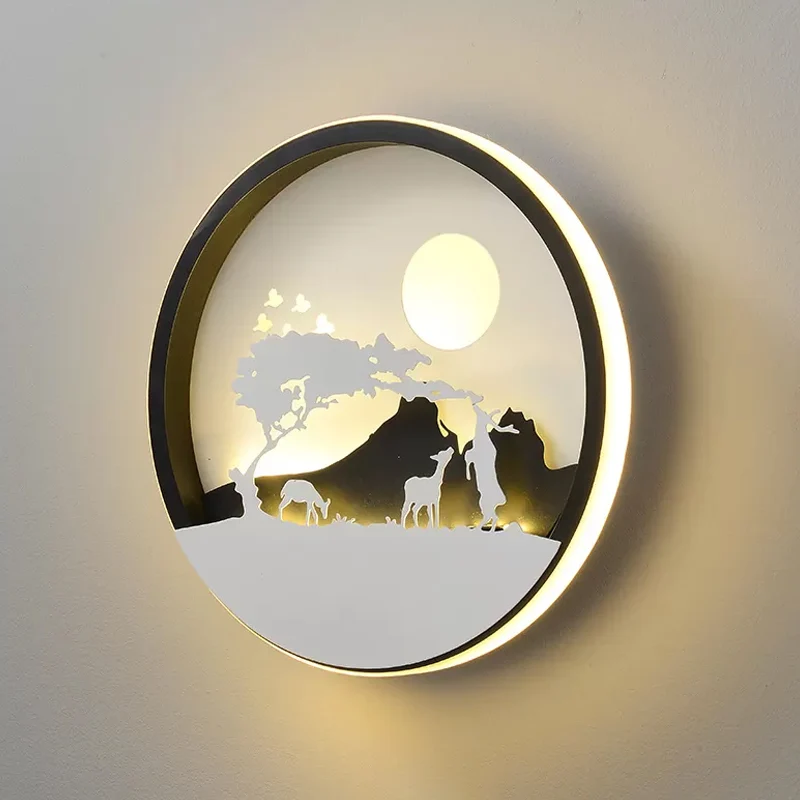 Metalen ronde wandverlichting idee modernistische LED zwarte wandlamp schans met herten en meisje/adelaar/windmolenontwerp...