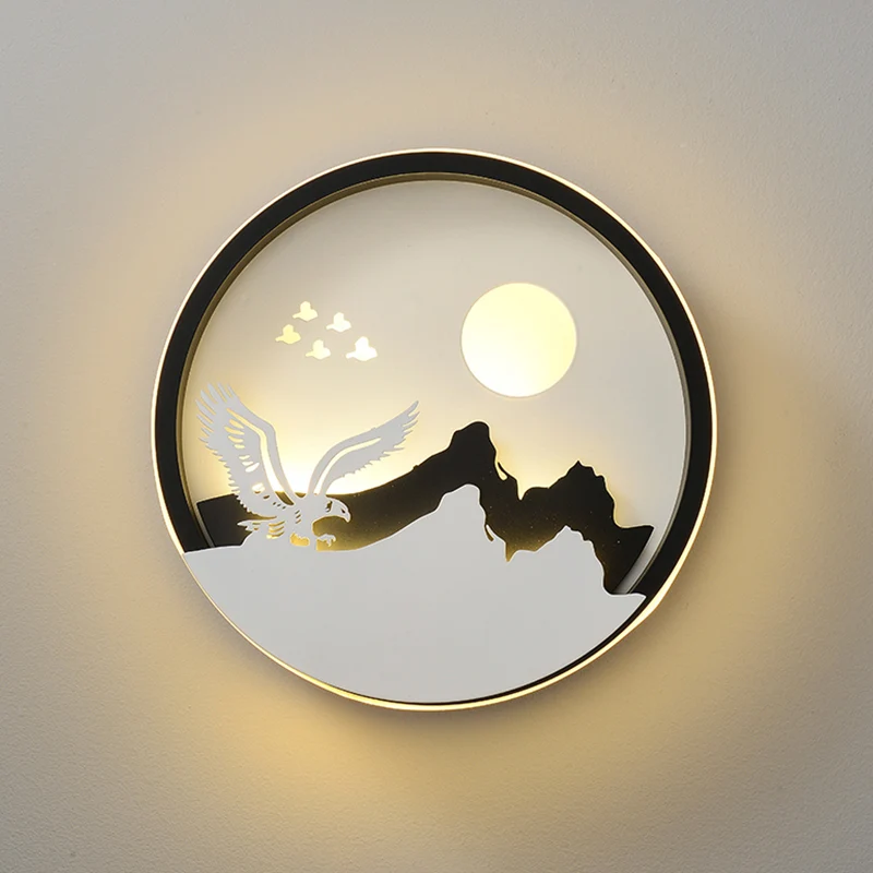 Metalen ronde wandverlichting idee modernistische LED zwarte wandlamp schans met herten en meisje/adelaar/windmolenontwerp...