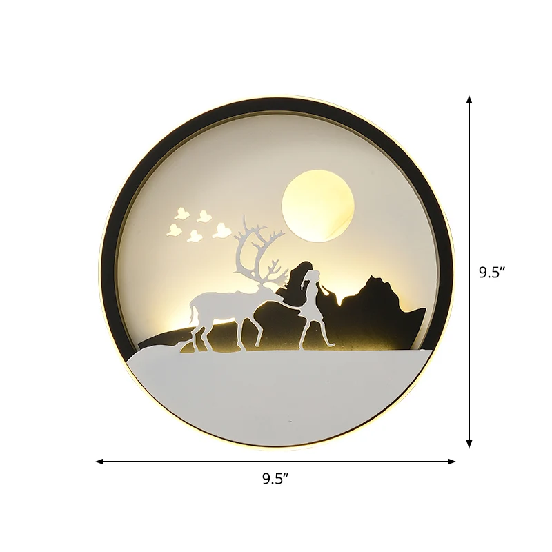 Metalen ronde wandverlichting idee modernistische LED zwarte wandlamp schans met herten en meisje/adelaar/windmolenontwerp...