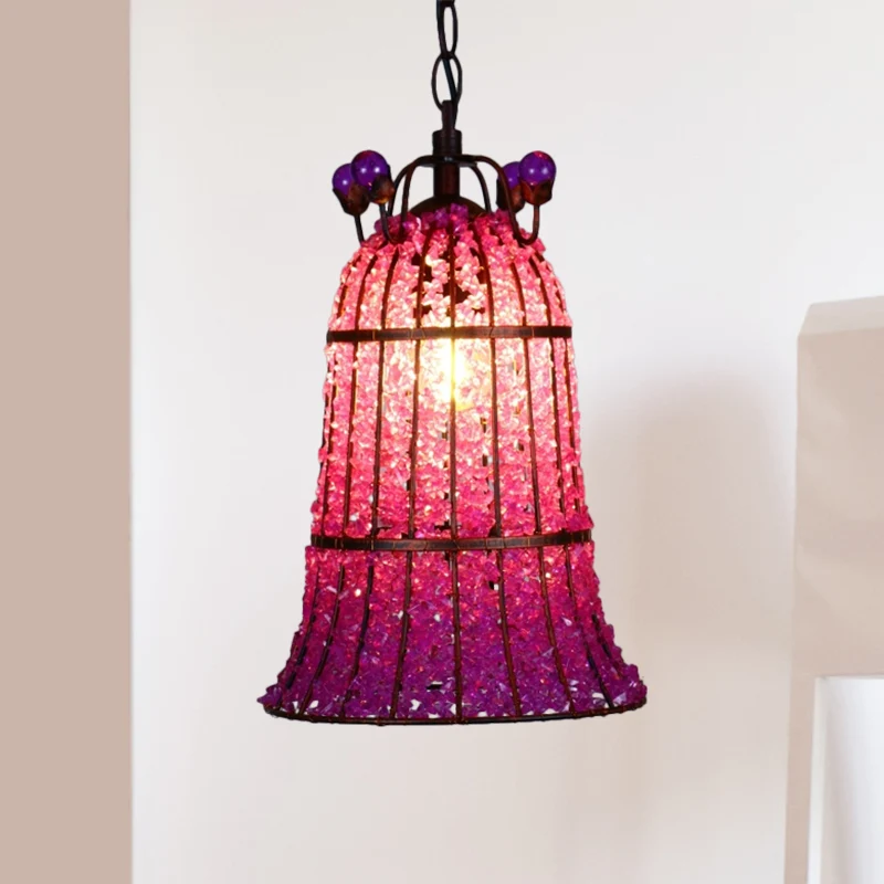 Metalen roze plafondophanglamp Bell 1 lamp Boheemse hanglamp voor restaurant Clearhalo