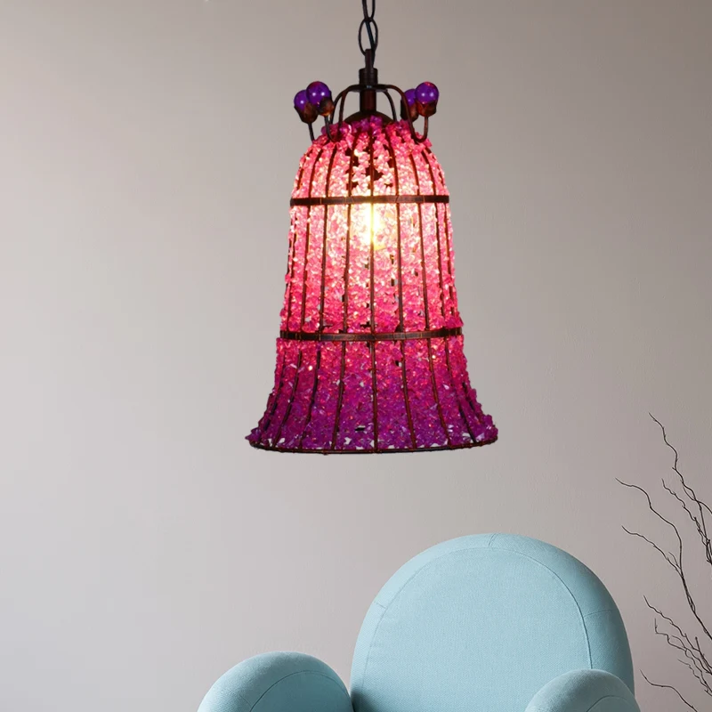 Metalen roze plafondophanglamp Bell 1 lamp Boheemse hanglamp voor restaurant Clearhalo