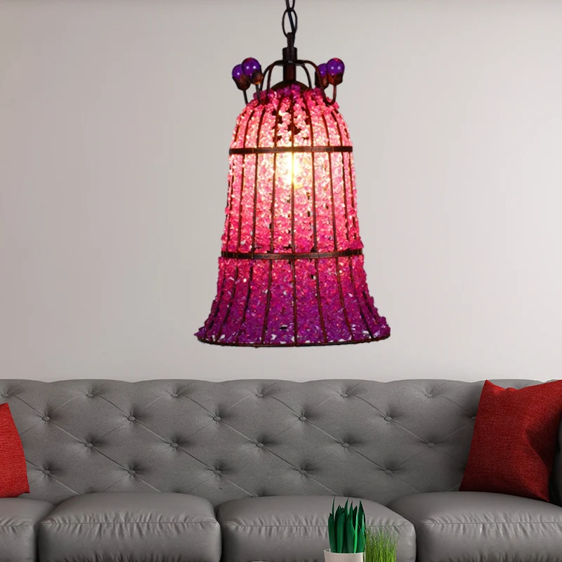 Metalen roze plafondophanglamp Bell 1 lamp Boheemse hanglamp voor restaurant Clearhalo