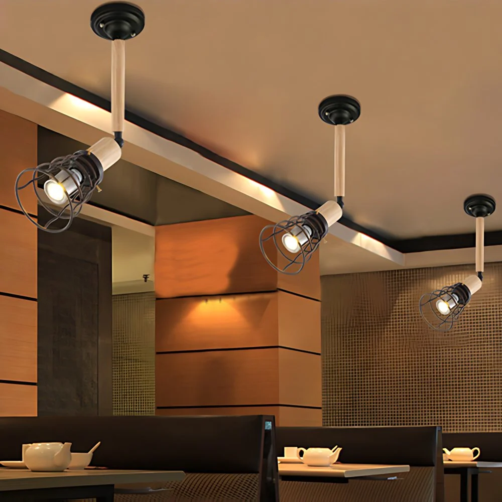 Metalen taps toelopende kooi-plafondlamp Vintage stijl 1-lichts restaurant Draaibare semi-gemonteerde verlichting zwart Cl...