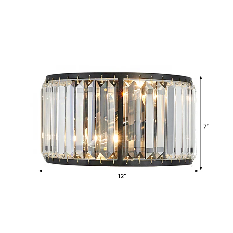 Metalen trommel wandmontage verlichting moderne stijl 2 lampen zwart/gouden wandkandelaar met helder kristallen blok Clear...