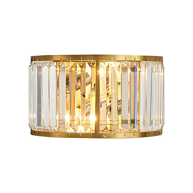 Metalen trommel wandmontage verlichting moderne stijl 2 lampen zwart/gouden wandkandelaar met helder kristallen blok Clear...