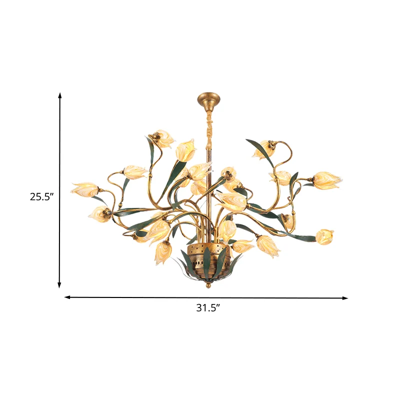 Metalen Tulp Kroonluchter Lichtpunt Amerikaanse Tuin 25 Lichten Eetkamer LED Plafondhanger Messing Clearhalo