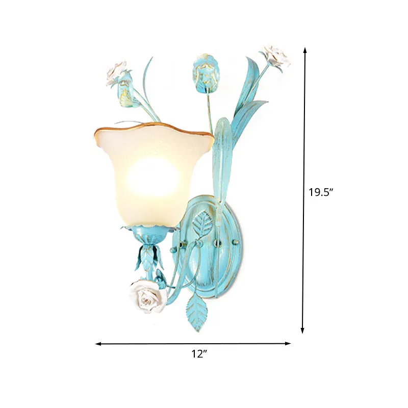 Metalen uitlopende wandlamp Koreaanse tuin 1/2 lichten slaapkamer Rose wandkandelaar verlichting blauw Clearhalo