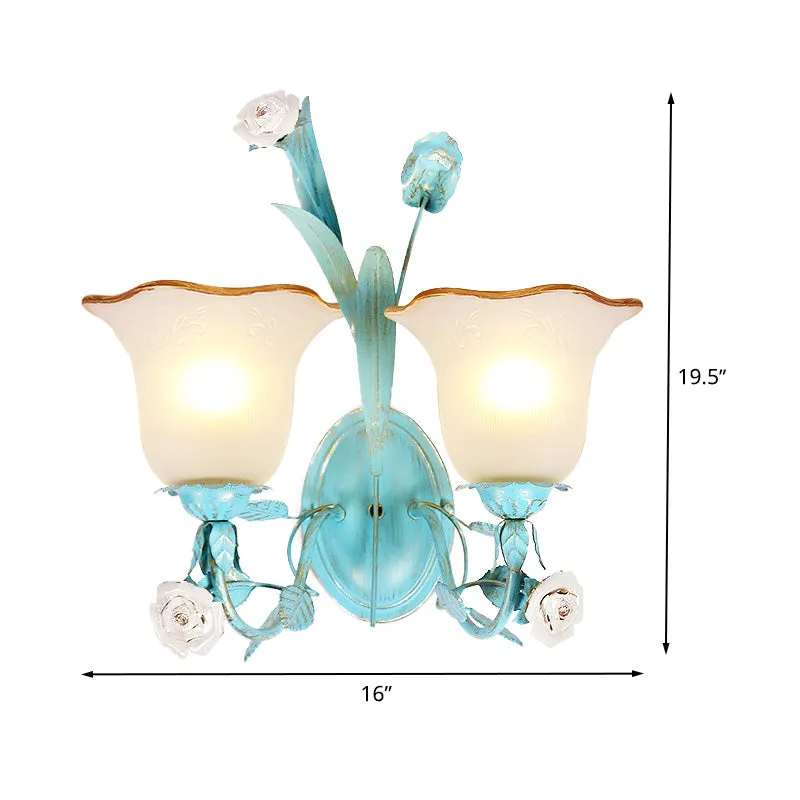 Metalen uitlopende wandlamp Koreaanse tuin 1/2 lichten slaapkamer Rose wandkandelaar verlichting blauw Clearhalo