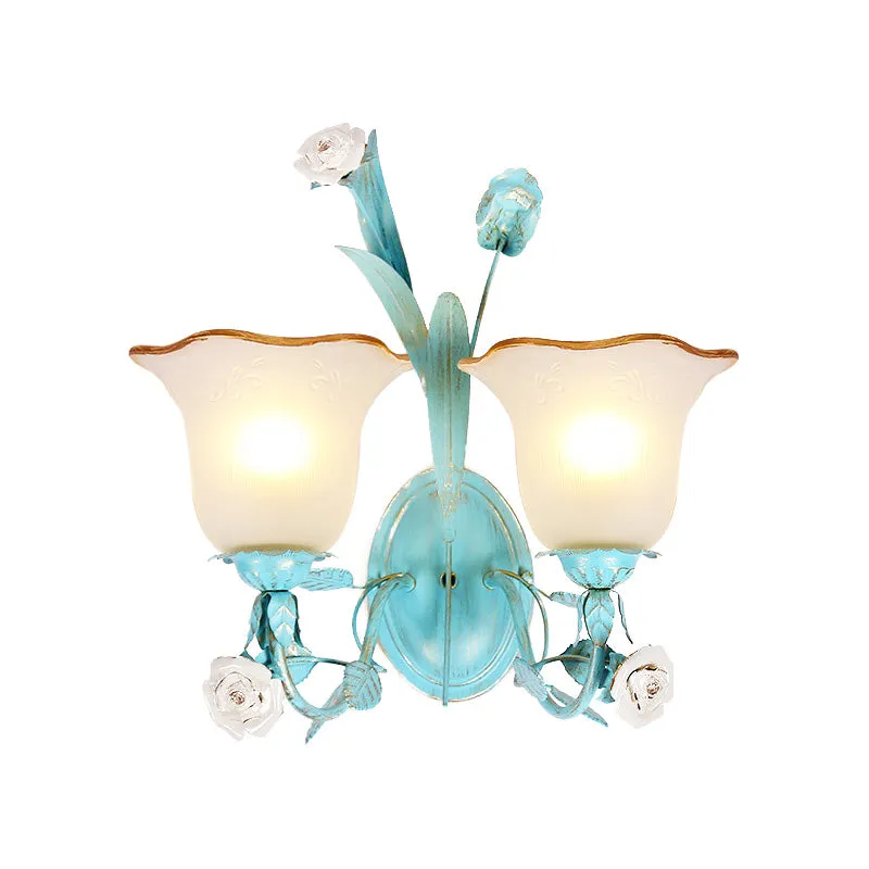 Metalen uitlopende wandlamp Koreaanse tuin 1/2 lichten slaapkamer Rose wandkandelaar verlichting blauw Clearhalo