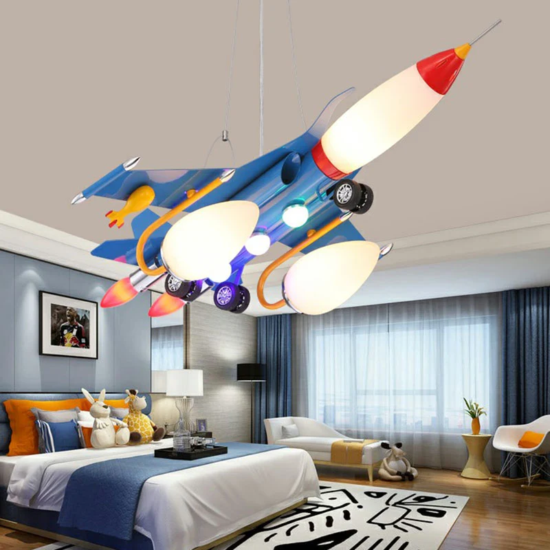 Metalen vliegtuigen LED-ophangverlichting Eigentijds blauw kroonluchterlicht voor kinderkamer Clearhalo