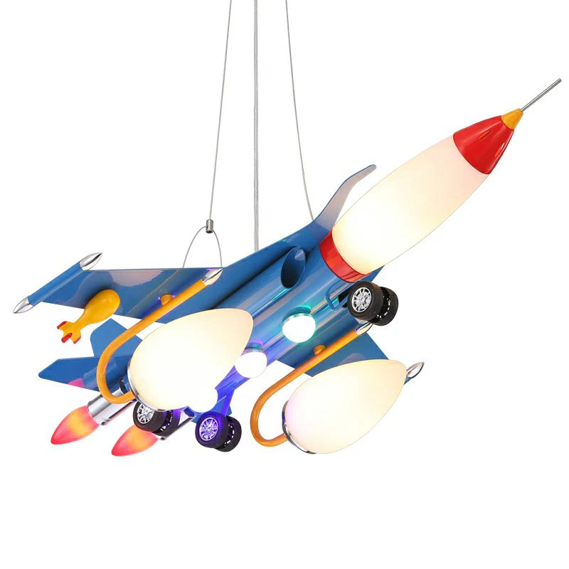Metalen vliegtuigen LED-ophangverlichting Eigentijds blauw kroonluchterlicht voor kinderkamer Clearhalo