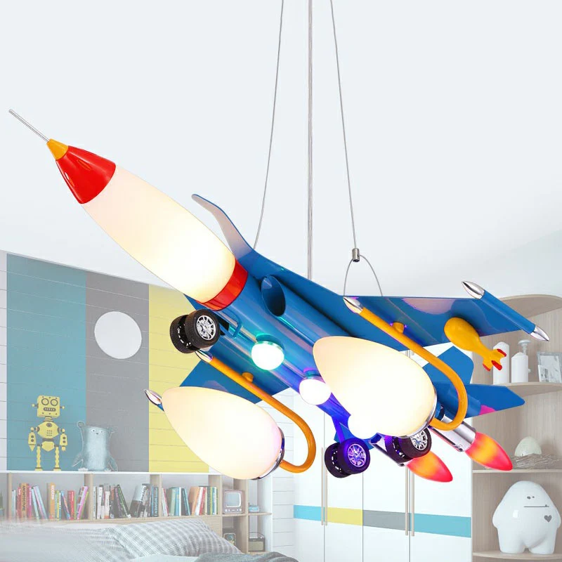 Metalen vliegtuigen LED-ophangverlichting Eigentijds blauw kroonluchterlicht voor kinderkamer Clearhalo