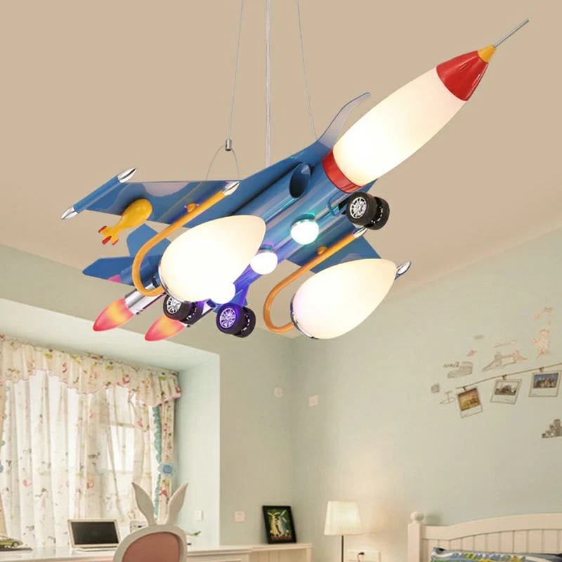 Metalen vliegtuigen LED-ophangverlichting Eigentijds blauw kroonluchterlicht voor kinderkamer Clearhalo