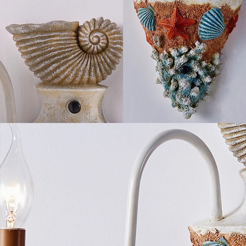 Metalen wandverlichting met 2 lampjes Landelijk blauw gebogen armatuur voor binnen, met taps toelopende stoffen kap Clearhalo