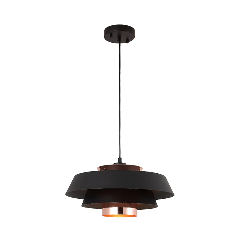 Metallic 3-laags ronde hangende hanglamp, moderne zwart/wit en roségouden LED-plafondlamp Clearhalo