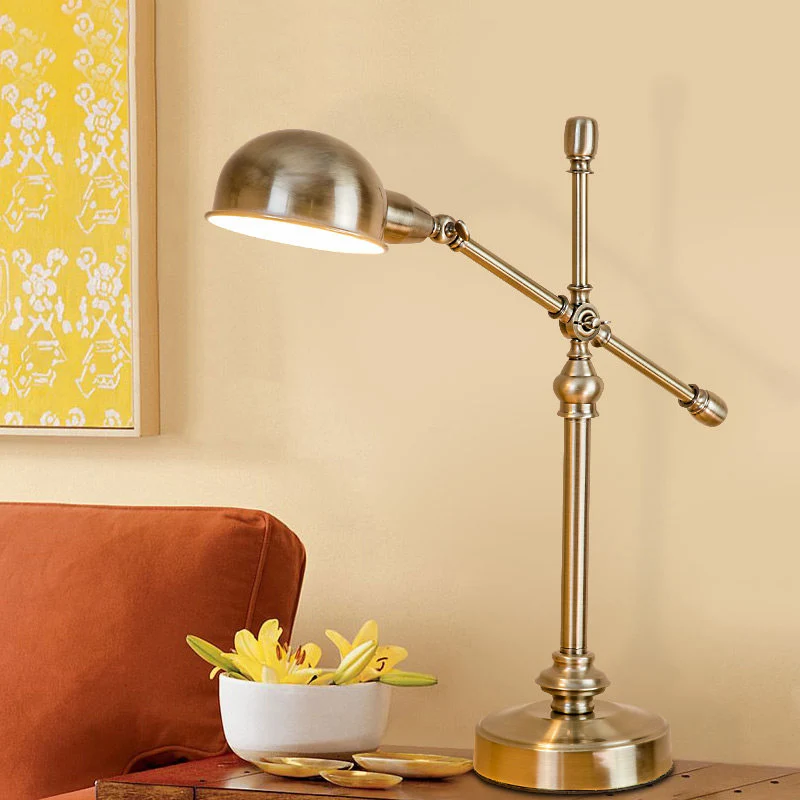 Metallic Dome Shade Bureaulamp Vintage Stijlvol 1 Hoofd Woonkamer Verstelbare Tafellamp Messing Clearhalo