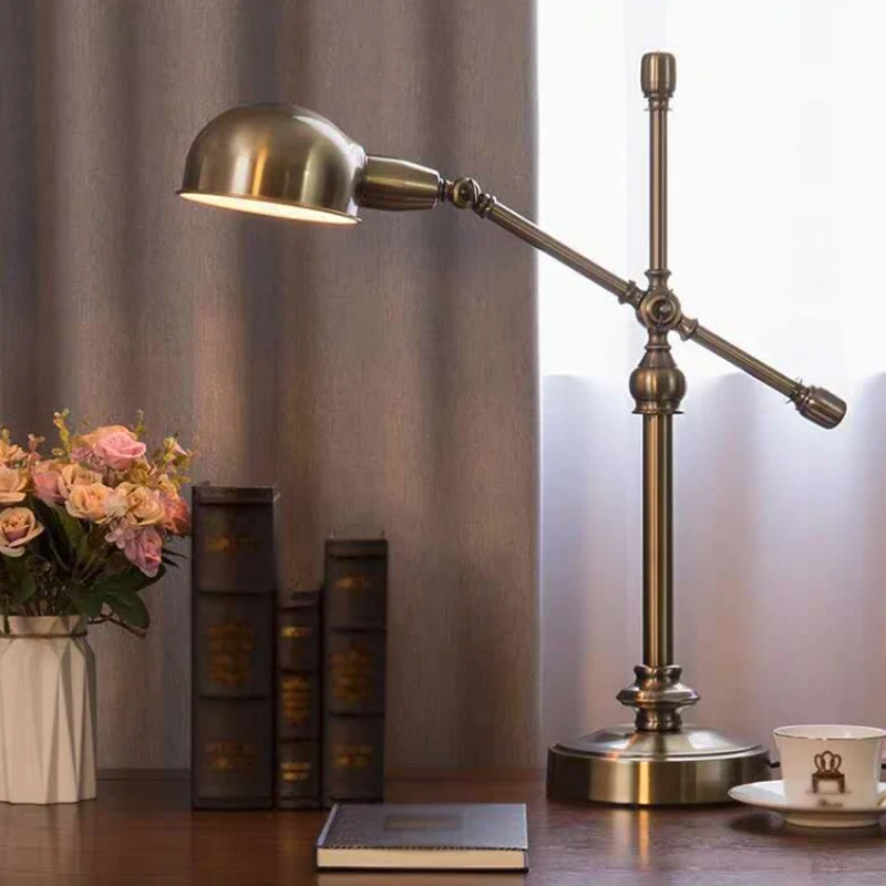 Metallic Dome Shade Bureaulamp Vintage Stijlvol 1 Hoofd Woonkamer Verstelbare Tafellamp Messing Clearhalo