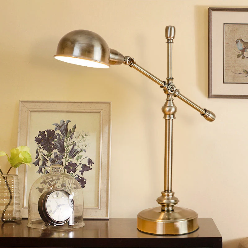 Metallic Dome Shade Bureaulamp Vintage Stijlvol 1 Hoofd Woonkamer Verstelbare Tafellamp Messing Clearhalo
